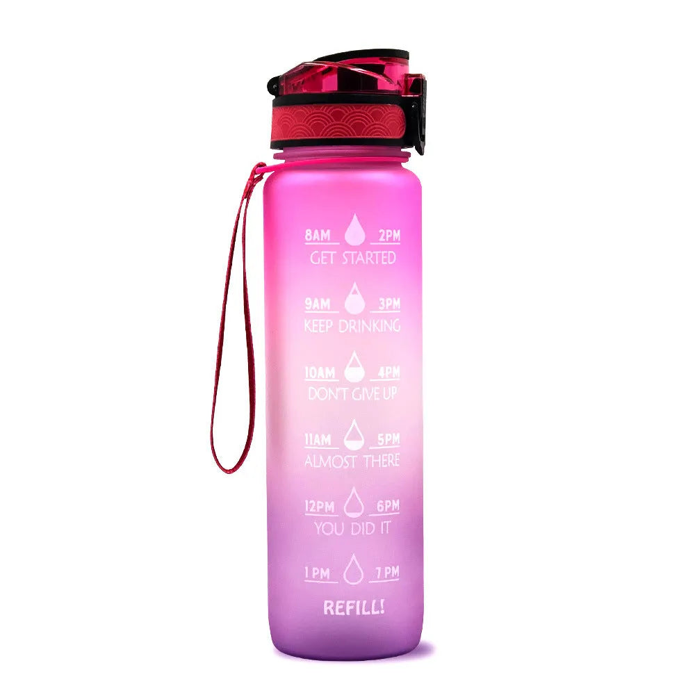 1 litre Tritan water bottle with time markers and gradient colour design