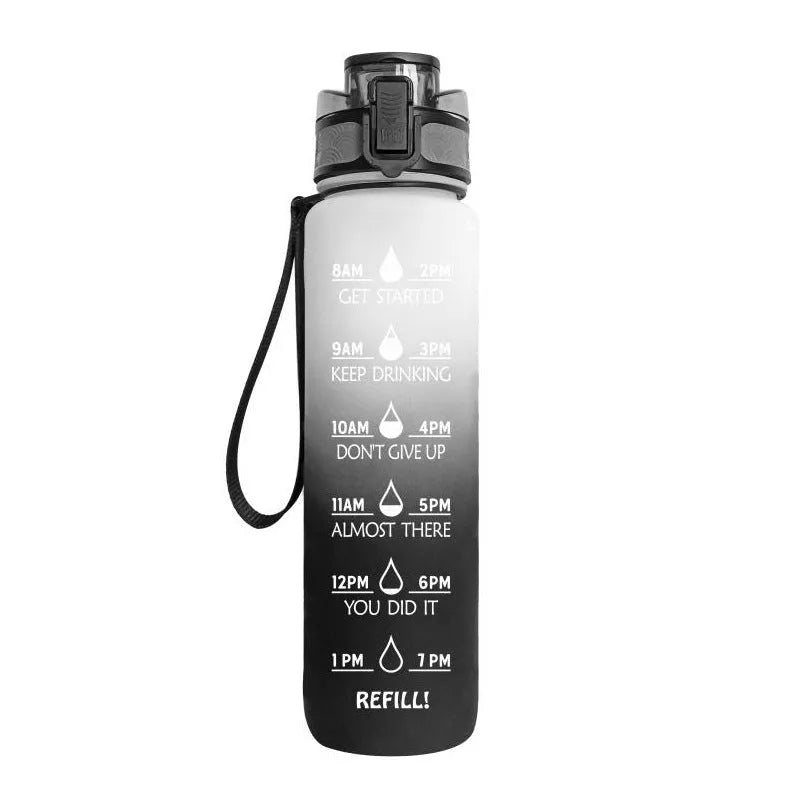 1 litre Tritan water bottle with time markers and gradient colour design