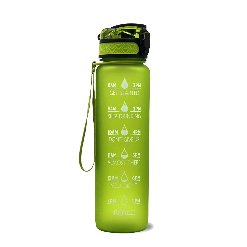 1 litre Tritan water bottle with time markers and gradient colour design