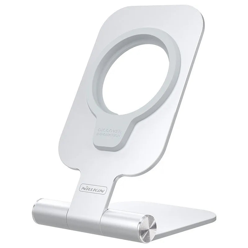 NILLKIN foldable aluminium magnetic wireless charging stand in silver for iPhone 12 Mini and Pro Max