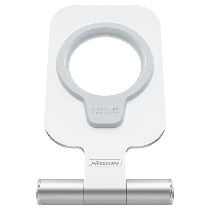 NILLKIN foldable aluminium magnetic wireless charging stand in silver for iPhone 12 Mini and Pro Max