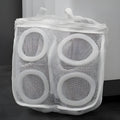 Blue round double-layer mesh shoe washing bag with hidden zipper on a white background