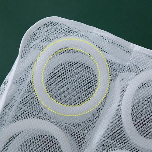 Blue round double-layer mesh shoe washing bag with hidden zipper on a white background