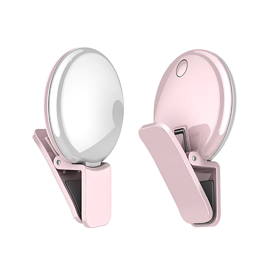 Mobile phone selfie fill light with continuous LED illumination and adjustable brightness settings