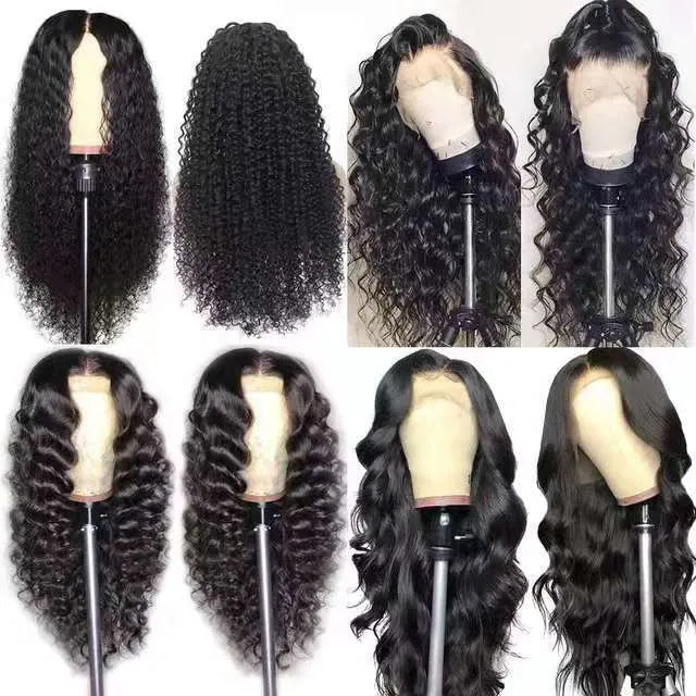 Front lace chemical fibre long curly wig in black rose net colour with slanted bang for party fashion