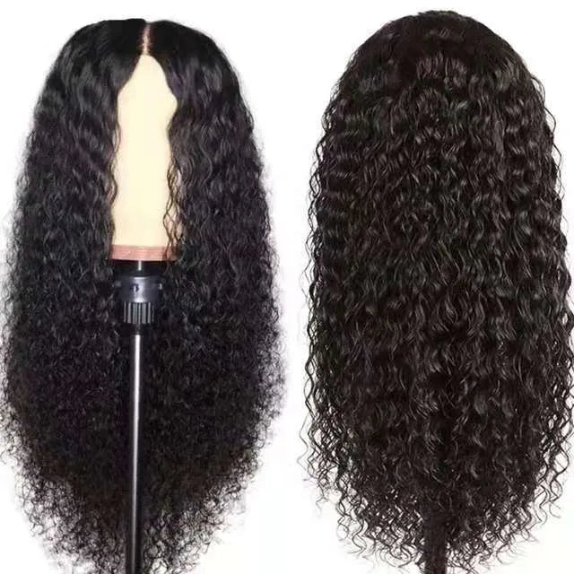 Front lace chemical fibre long curly wig in black rose net colour with slanted bang for party fashion
