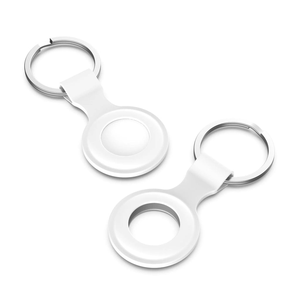 Silicone protective sleeve case for Apple AirTag tracker shown in multiple colour options.