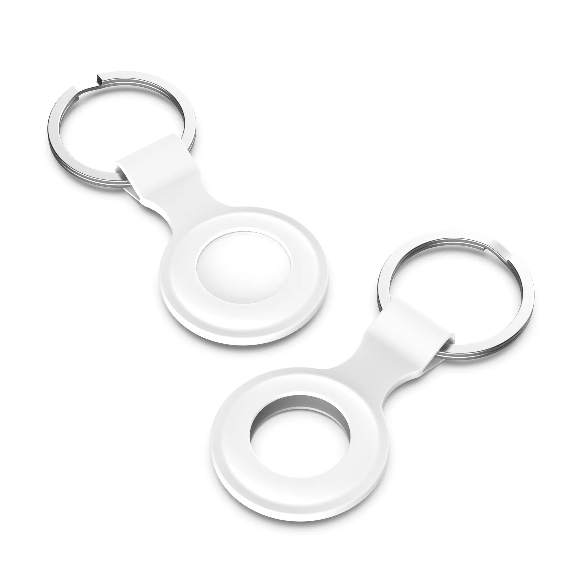 Silicone protective sleeve case for Apple AirTag tracker shown in multiple colour options.