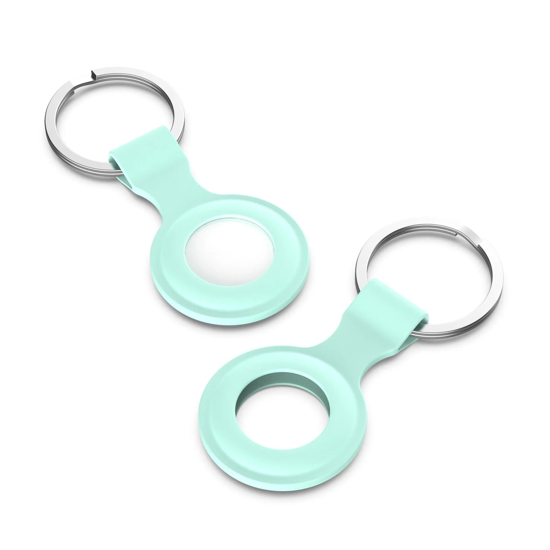 Silicone protective sleeve case for Apple AirTag tracker shown in multiple colour options.