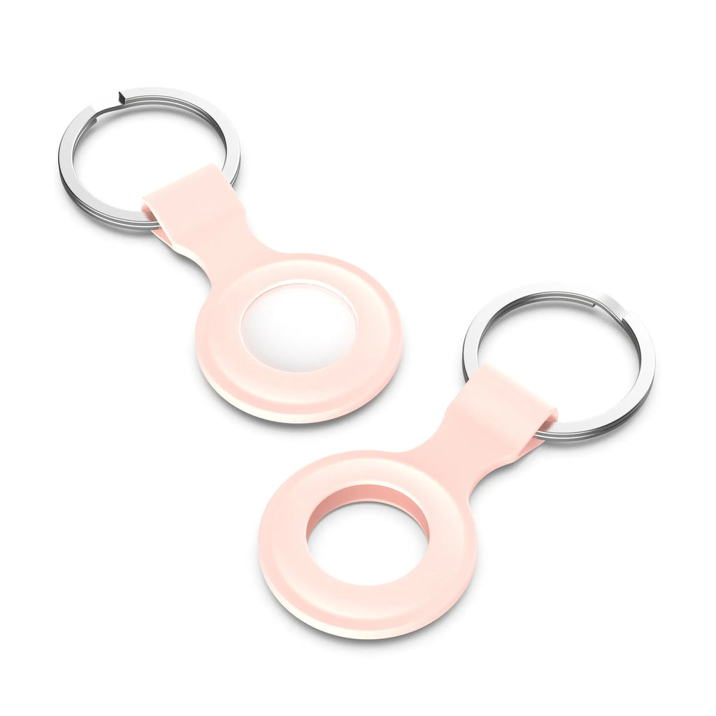Silicone protective sleeve case for Apple AirTag tracker shown in multiple colour options.