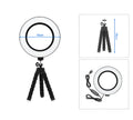 Ring fill light bracket with octopus tripod on desktop, 16cm size, for iPhone compatible video lighting in black