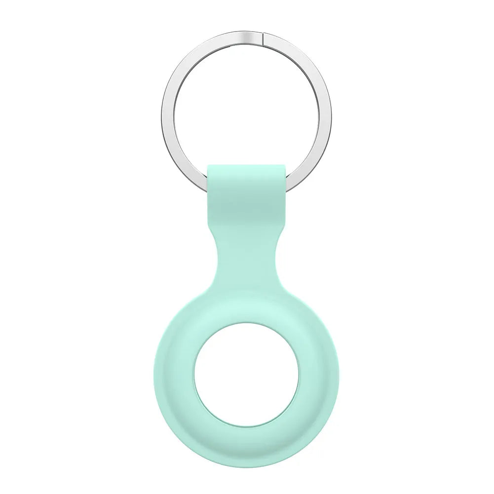 Silicone protective sleeve case for Apple AirTag tracker shown in multiple colour options.