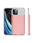 Shockproof silicone iPhone battery charger case in black, blue, pink, or white colours