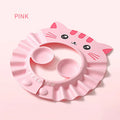 Adjustable baby shower cap with waterproof ear protectors in cartoon pattern