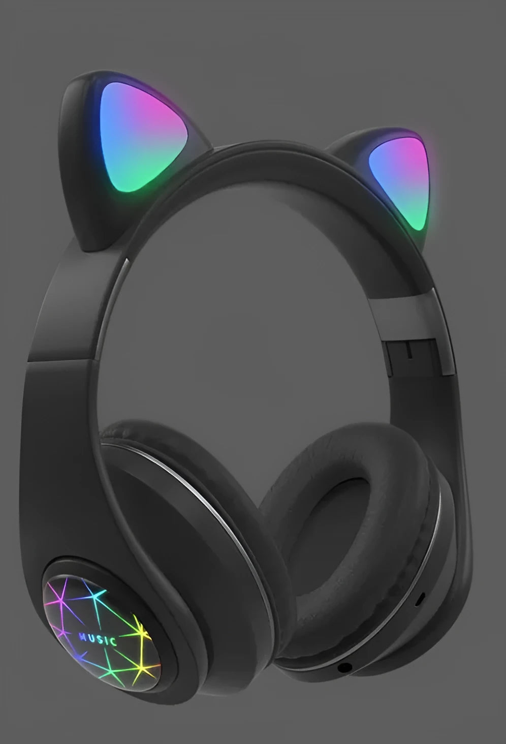 Colourful cat ear Bluetooth wireless headset with LED lights shown in multiple colour options.