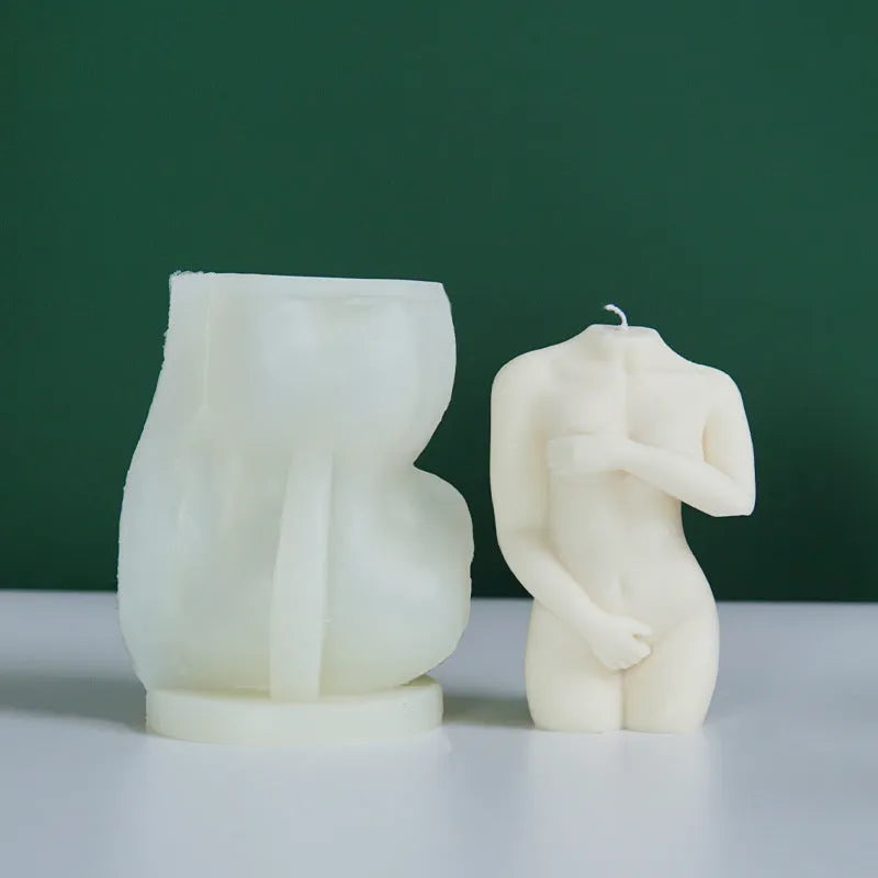Silicone candle mould showing detailed female body shape for hand-poured candle making