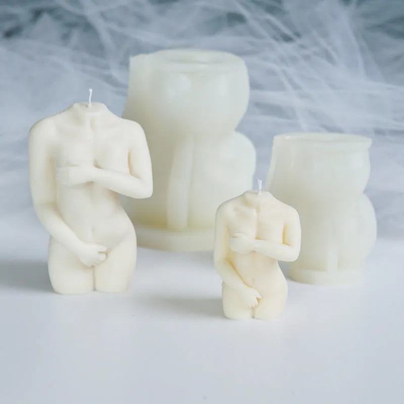 Silicone candle mould showing detailed female body shape for hand-poured candle making