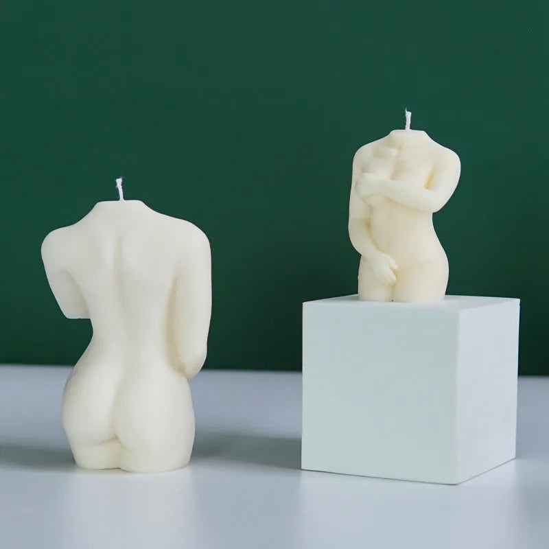 Silicone candle mould showing detailed female body shape for hand-poured candle making