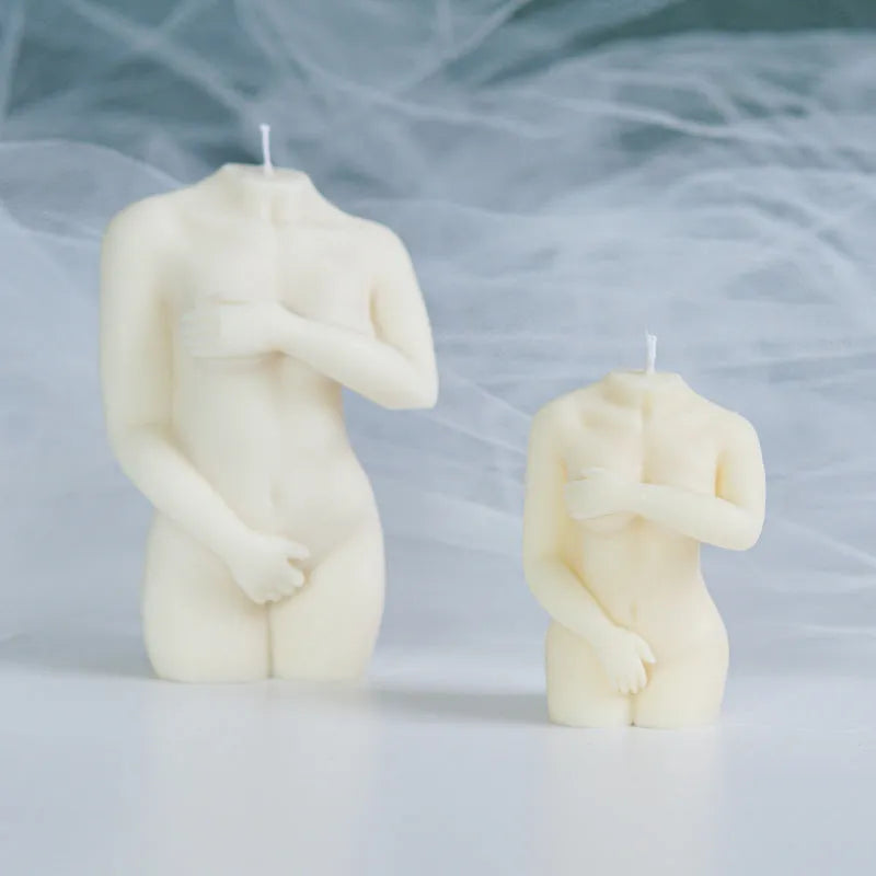 Silicone candle mould showing detailed female body shape for hand-poured candle making