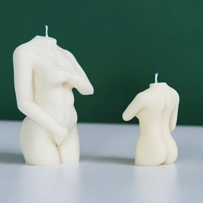 Silicone candle mould showing detailed female body shape for hand-poured candle making