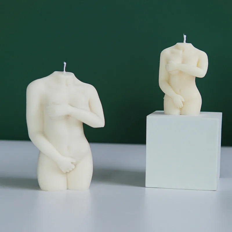 Silicone candle mould showing detailed female body shape for hand-poured candle making