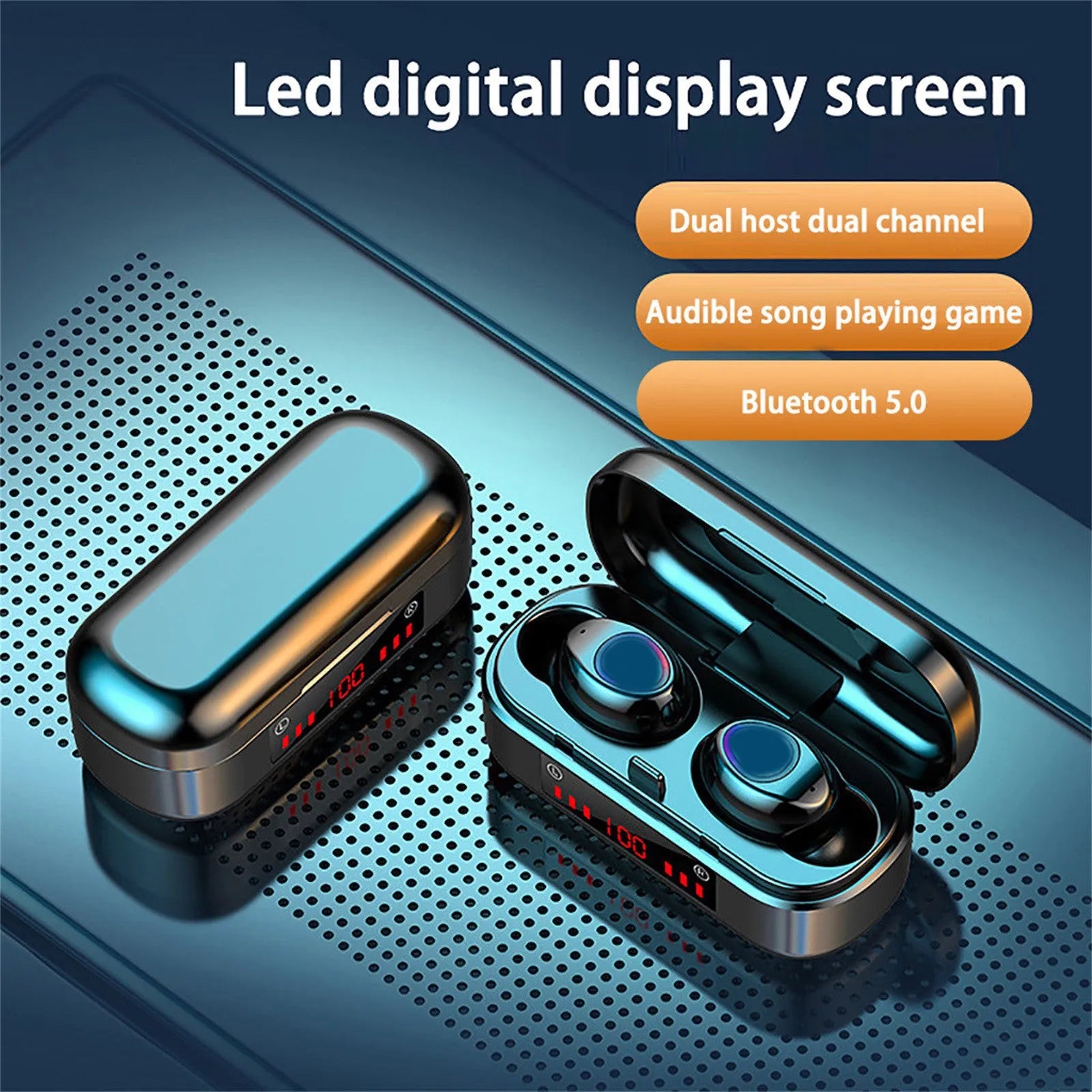 V7 LED version wireless Bluetooth TWS binaural headset with charging case and ear caps
