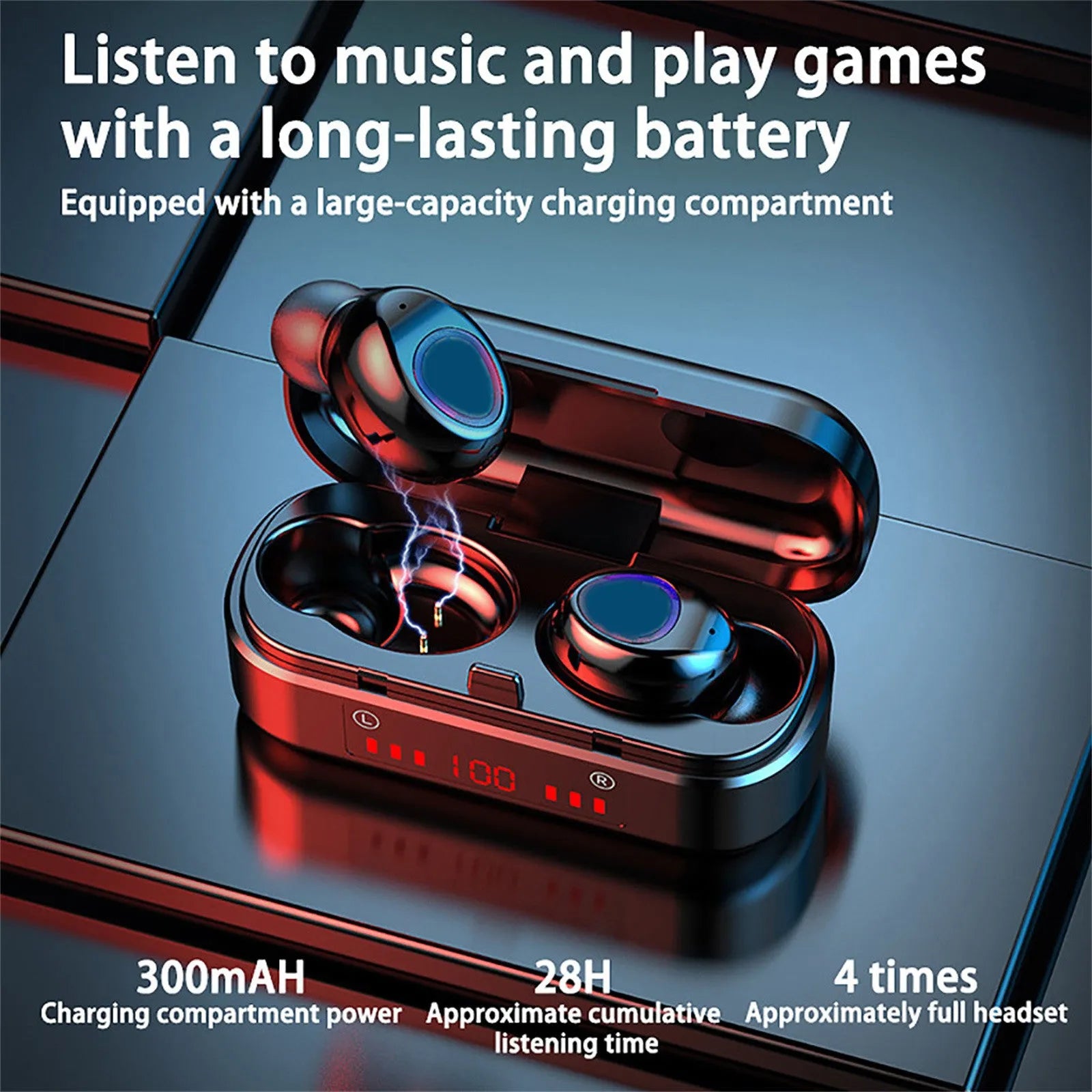 V7 LED version wireless Bluetooth TWS binaural headset with charging case and ear caps