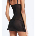 Rose pattern mesh sling lingerie in black, front view, for women