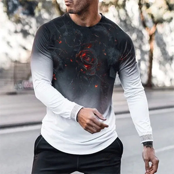 Elastic men's V-neck long sleeve cotton blend t-shirt loose fit daily wear