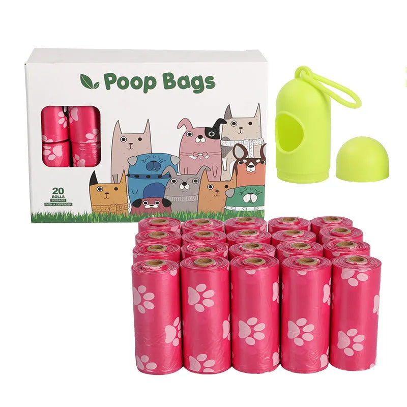 Dog poop bags on continuous roll, 23x33cm, green colour, with dispenser, 15 bags per roll