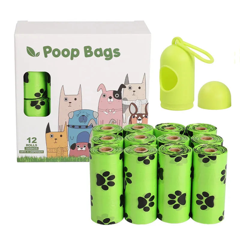 Dog poop bags on continuous roll, 23x33cm, green colour, with dispenser, 15 bags per roll