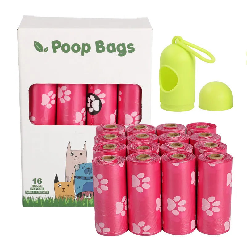 Dog poop bags on continuous roll, 23x33cm, green colour, with dispenser, 15 bags per roll