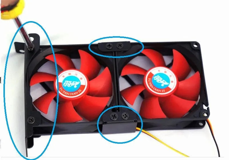 Silver graphics card cooling fan bracket with three adjustable support arms for 8cm and 9cm fans