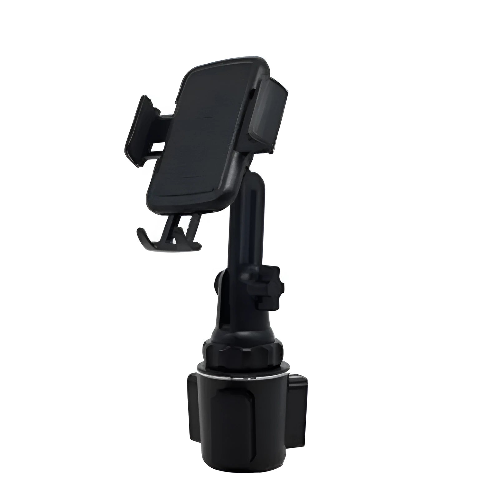 Black ABS car phone holder mounted on a car air vent, showing 360-degree rotation.