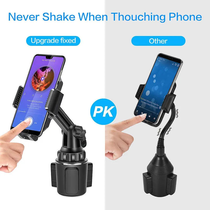 Black ABS car phone holder mounted on a car air vent, showing 360-degree rotation.