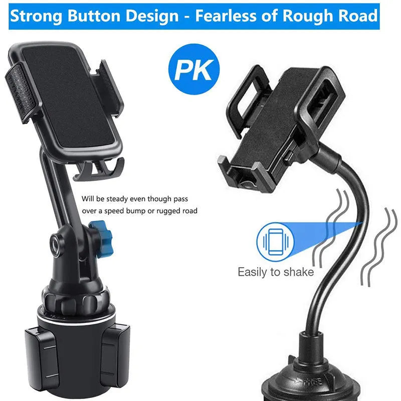 Black ABS car phone holder mounted on a car air vent, showing 360-degree rotation.