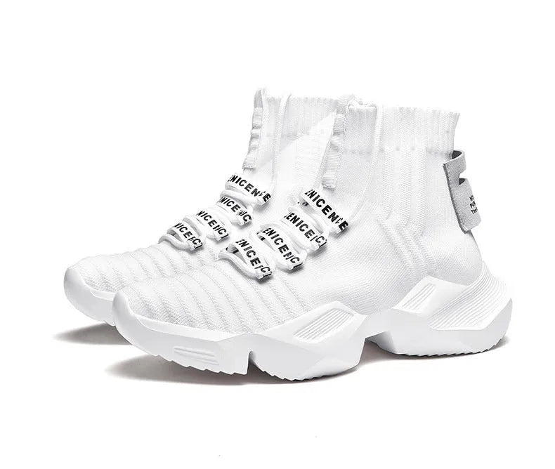 Men's sports casual shoes white colour mesh upper side view size 39-47