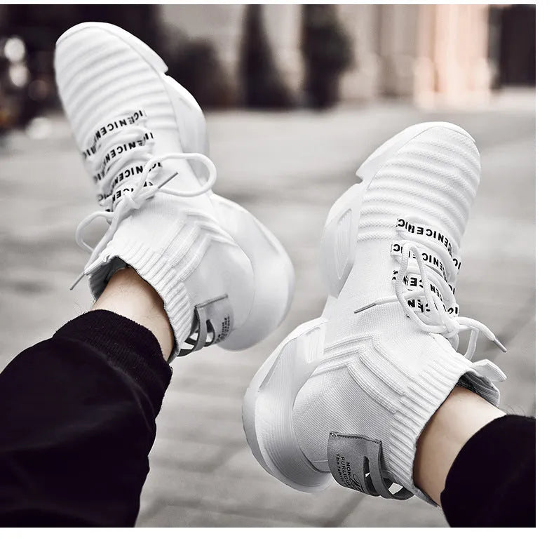 Men's sports casual shoes white colour mesh upper side view size 39-47