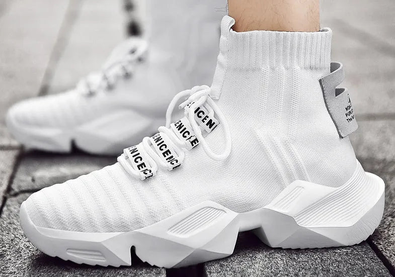 Men's sports casual shoes white colour mesh upper side view size 39-47