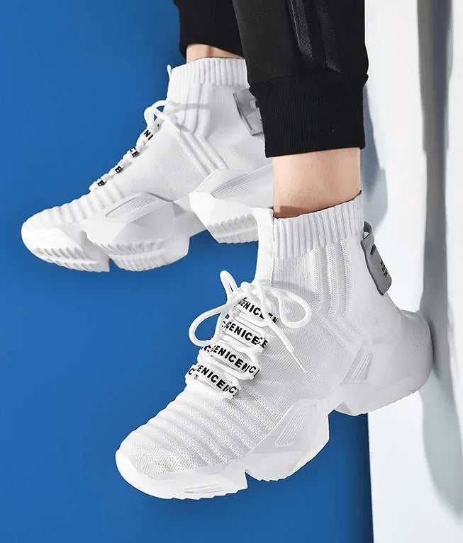 Men's sports casual shoes white colour mesh upper side view size 39-47