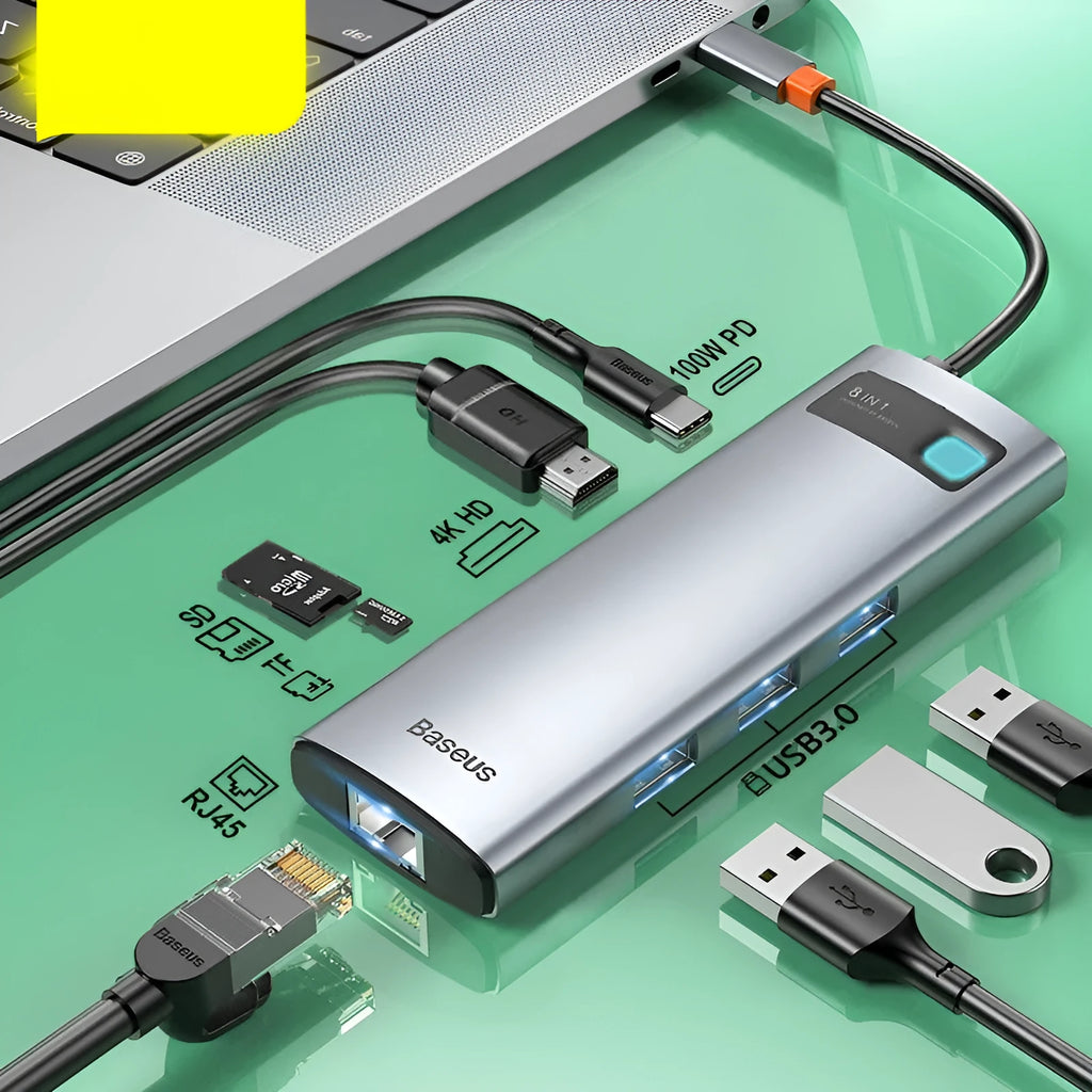 Baseus Metal Shimmer Type-C Hub Docking Station with metal finish and multiple ports