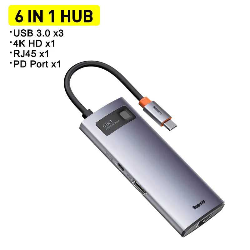Baseus Metal Shimmer Type-C Hub Docking Station with metal finish and multiple ports