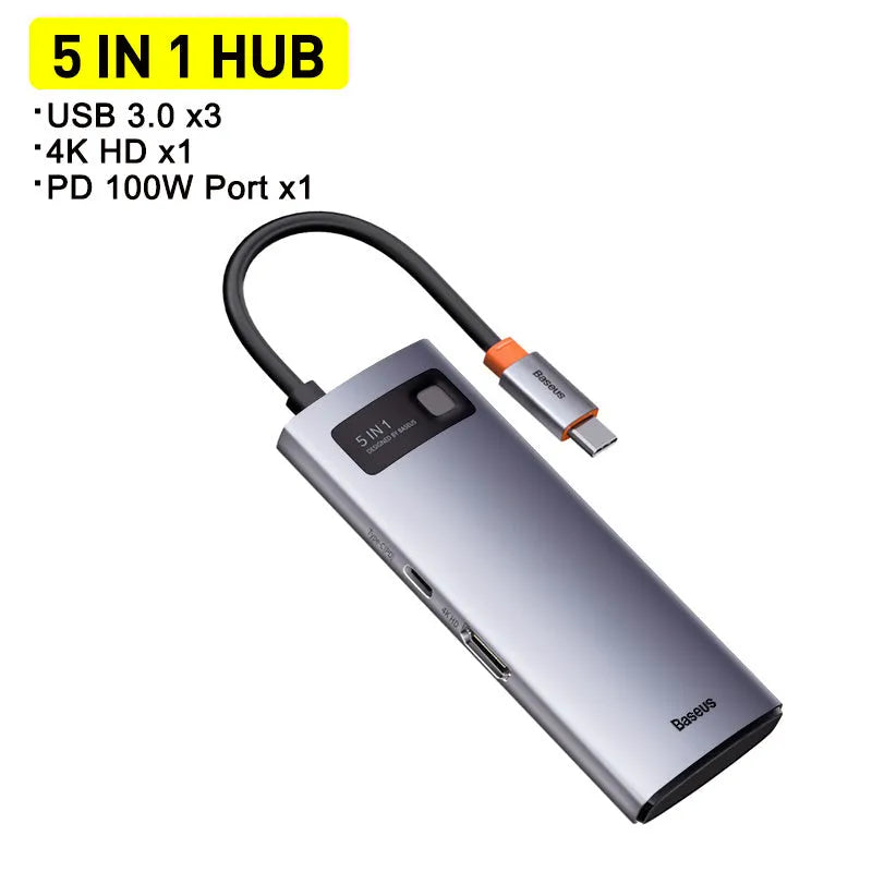 Baseus Metal Shimmer Type-C Hub Docking Station with metal finish and multiple ports