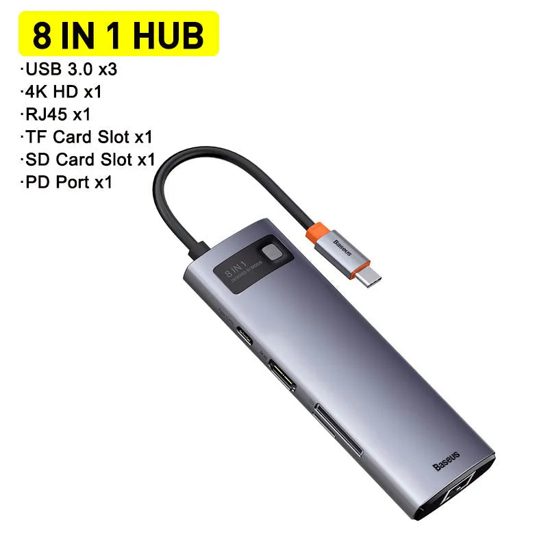 Baseus Metal Shimmer Type-C Hub Docking Station with metal finish and multiple ports