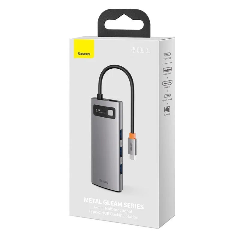 Baseus Metal Shimmer Type-C Hub Docking Station with metal finish and multiple ports