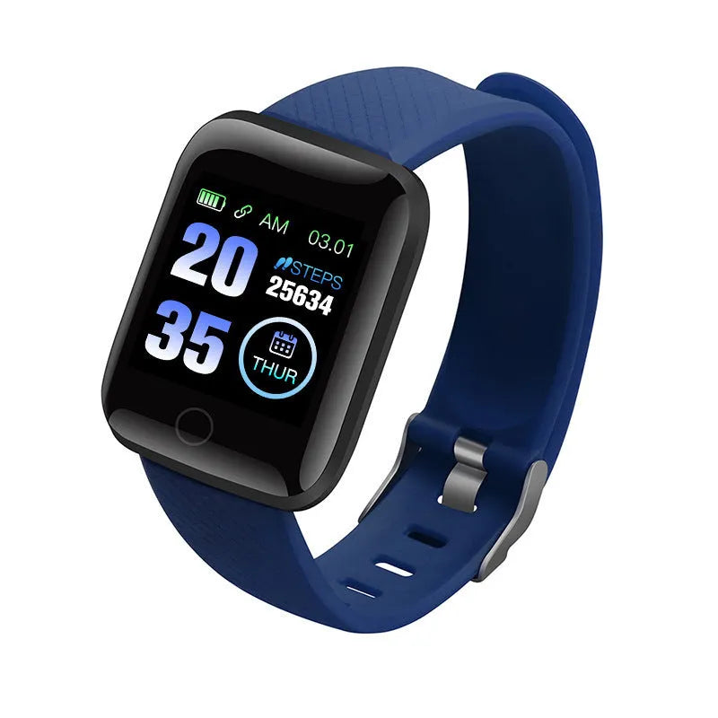 D13 smart fitness bracelet with colour screen showing heart rate data, in black, blue, red, purple, or green.