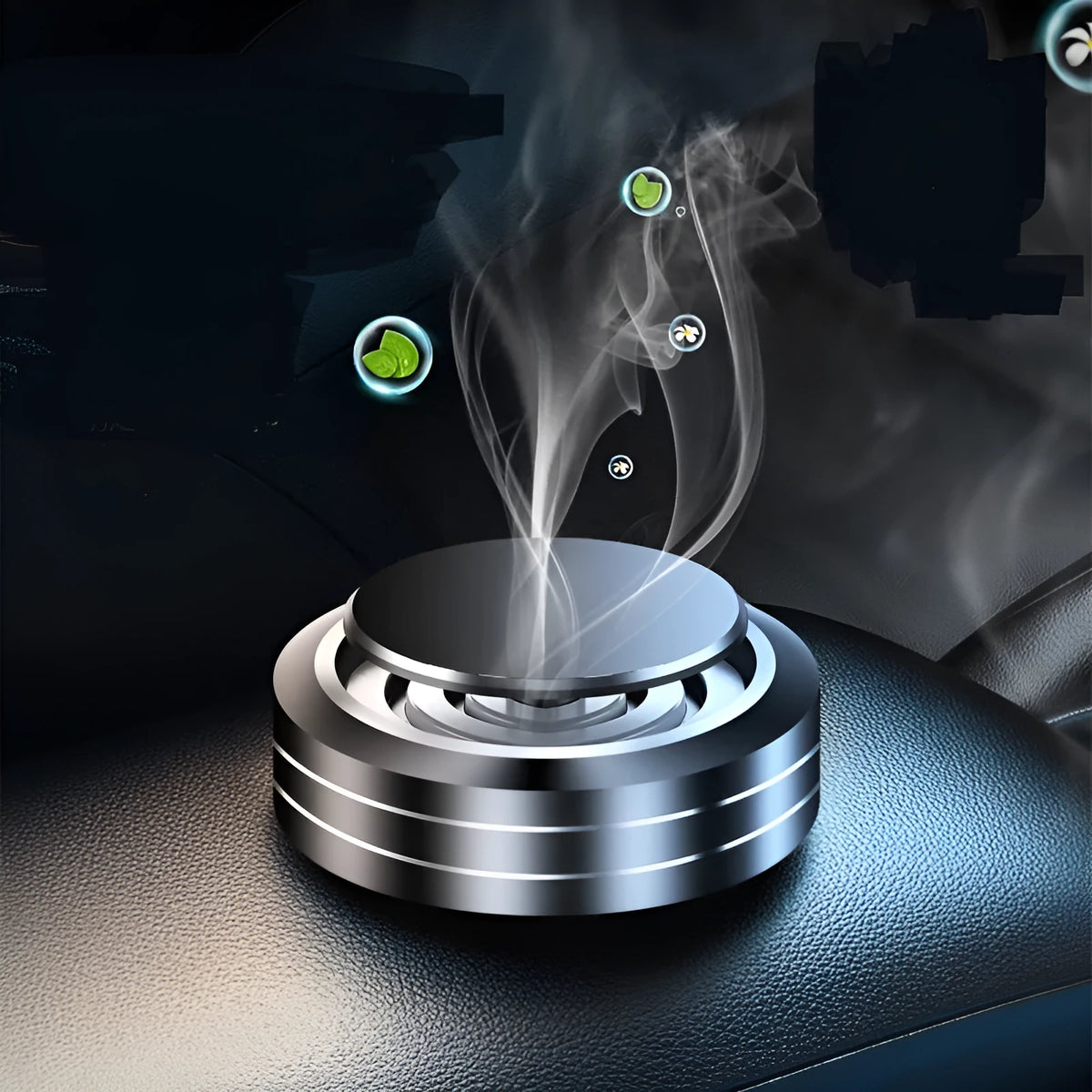 Solid balm car aromatherapy decoration in aluminium alloy with polished painted finish, Black Red or Silver, six scents
