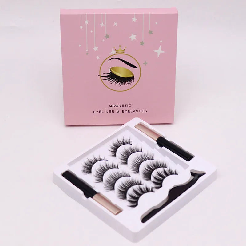 Magnetic eyelashes set with 5 pairs handmade false lashes and dual-purpose eyeliner
