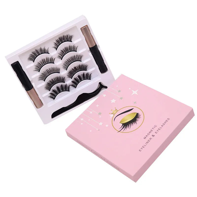 Magnetic eyelashes set with 5 pairs handmade false lashes and dual-purpose eyeliner