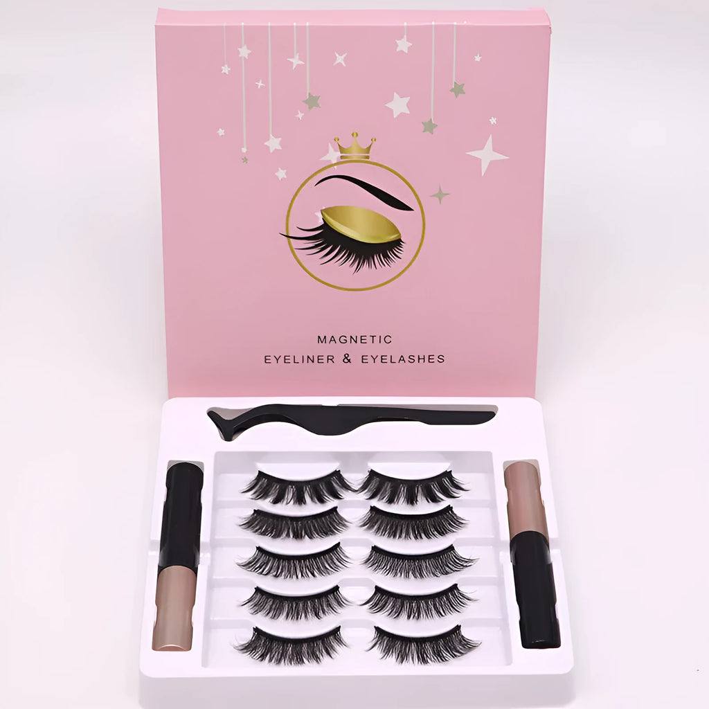 Magnetic eyelashes set with 5 pairs handmade false lashes and dual-purpose eyeliner